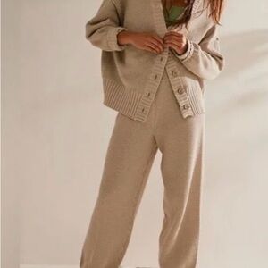 Free People beach Hailee set. Khaki Cardigan Sweater Set